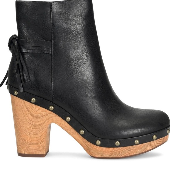 Kork-Ease Black Leather Platform Ankle Boots Wooden Heel Boho Size 11 - Picture 2 of 16